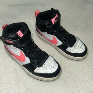 Nike Kids High-Top Sneakers - White, Black & Pink Coral, Basketball with Velcro